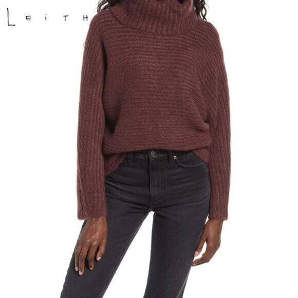Leith Dolman Soft Ribbed Knit Turtleneck Burgundy‎ Sweater NWT - Picture 1 of 5